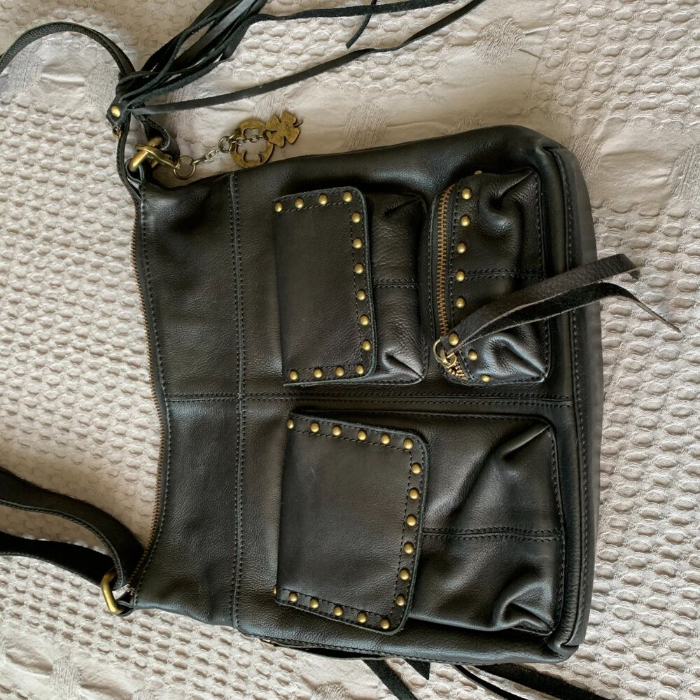 Lucky Brand Black Hobo Bag with Gold Accents